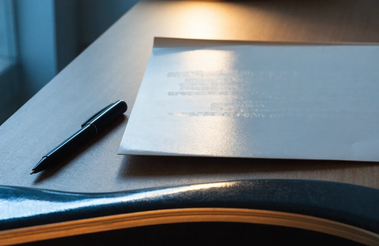 Blank back panel of a lesson card waiting to be filled, resting on the desk under lamplight